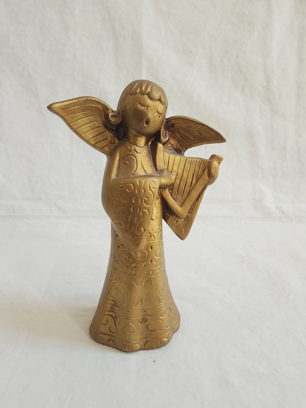 Gold Angel Figurine Playing Harp